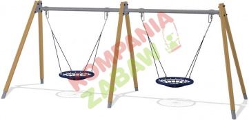 KSW90049-0902 - Two Bay Swing H=2,5m, 2 ø100cm Birds Nests, Pine